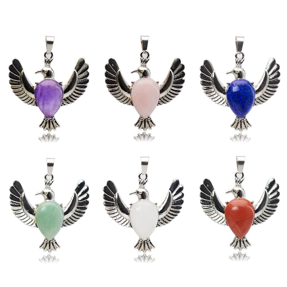 5043 Natural Stone Dove-Shaped Pendant Set - 6 Colors Gemstone Charms